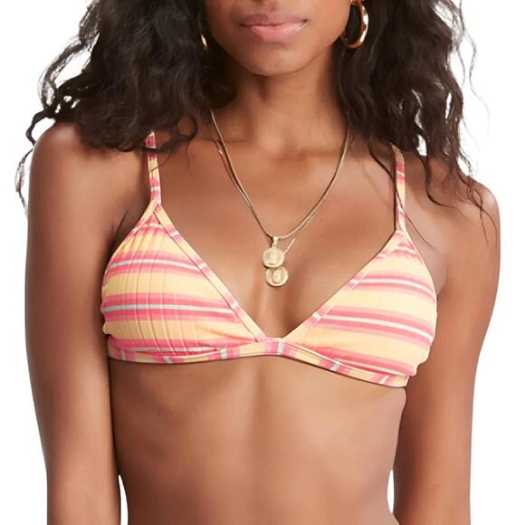 Billabong Sunchaser Ceci Striped Triangle Bikini Swimsuit Top in Pineapple XL - Picture 1 of 7